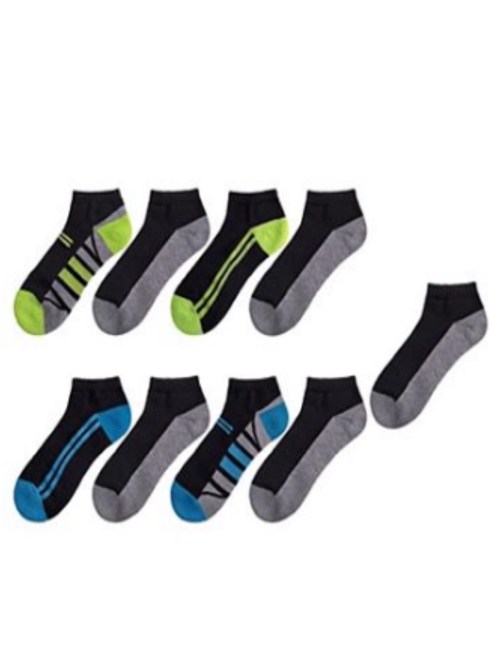 Tek Gear Boys Cushioned 8 Pack Bonus Athletic Performance No Show Socks
